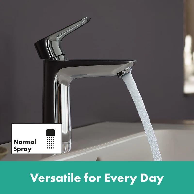 hansgrohe Talis E - Waschtischarmatur mit Push-Open Ablauf, Wasserhahn Bad mit Auslauf Höhe 110 mm, Mischbatterie Waschbecken wassersparend (EcoSmart), Chrom