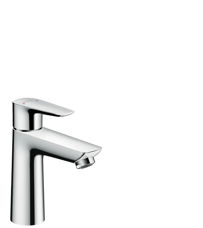 hansgrohe Talis E - Waschtischarmatur mit Push-Open Ablauf, Wasserhahn Bad mit Auslauf Höhe 110 mm, Mischbatterie Waschbecken wassersparend (EcoSmart), Chrom