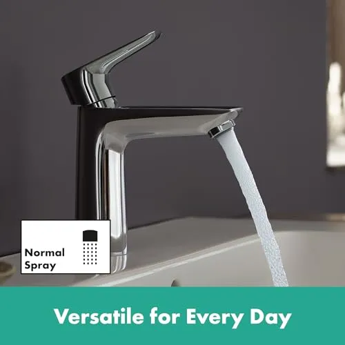 hansgrohe Talis E - Waschtischarmatur mit Push-Open Ablauf, Wasserhahn Bad mit Auslauf Höhe 110 mm, Mischbatterie Waschbecken wassersparend (EcoSmart), Chrom