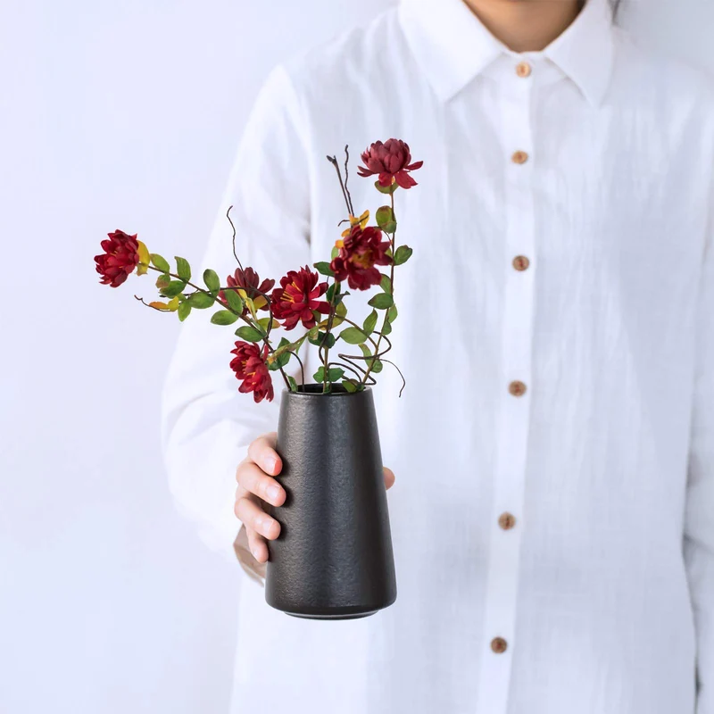 Keramikvase – Minimalistischer Boho Blumenvase(Schwarz, klein)