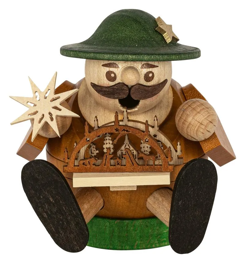 Glässer Volkskunst 'Minikugelrauchmann Schwibbogenverkäufer sitzend' 7cm