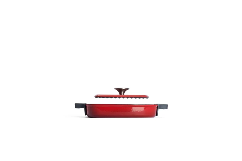 WOLL 'Iron Steakpfanne mit Rillen und Steakpresse in Chili Red 24x24 cm, 4,5cm'