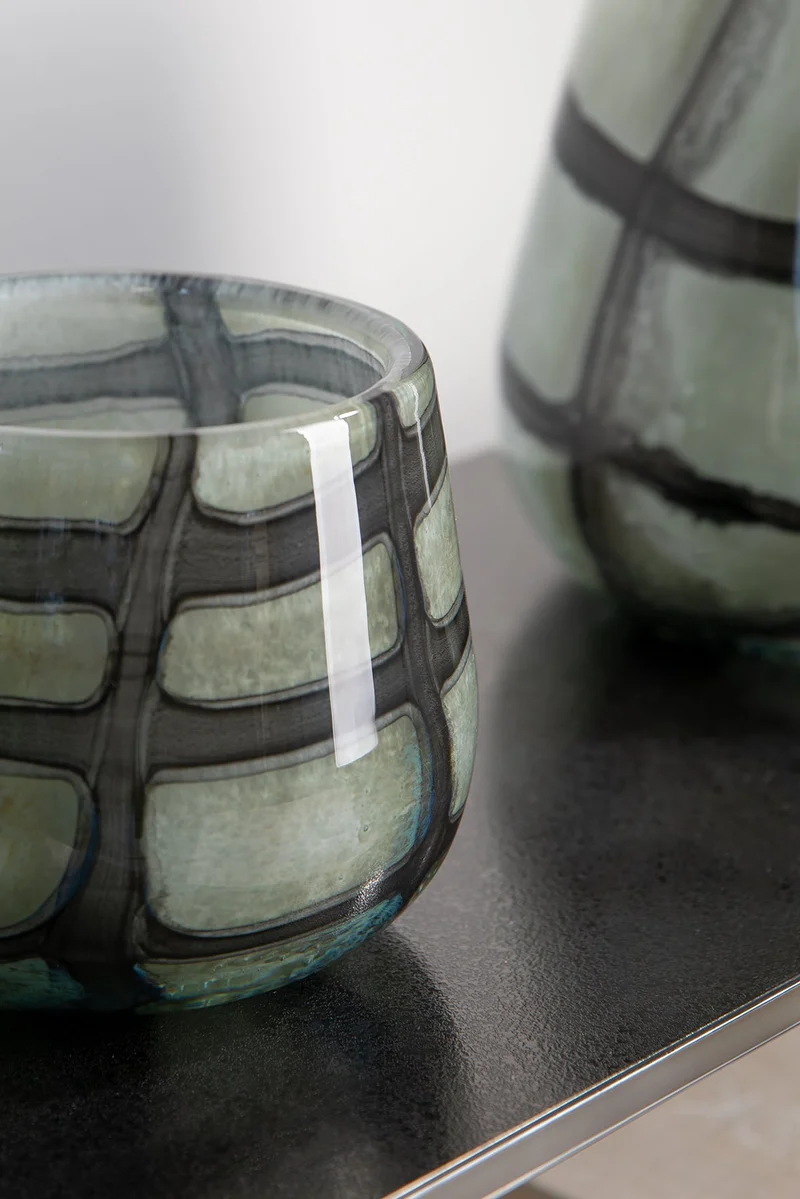 MARLY Vase & Windlicht, schwarz-salbei 13,5cm, Fink