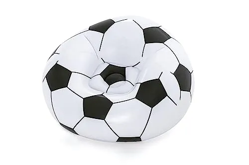 Bestway In & Over Beanless Soccer Ball Chair 114x112x66 cm, Fußball-Luftsessel, 75010-BGLX16XX02, Schwarz/Weiß, 114 X 112 X 71 cm