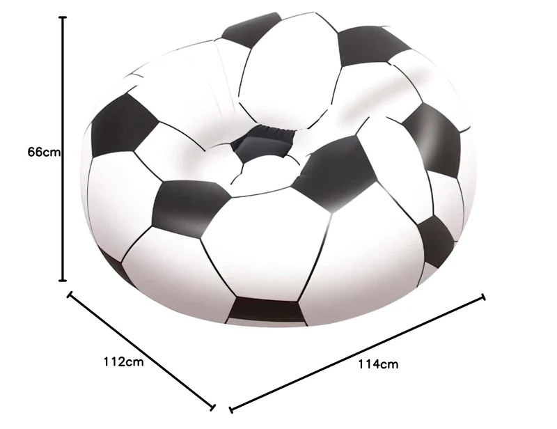 Bestway In & Over Beanless Soccer Ball Chair 114x112x66 cm, Fußball-Luftsessel, 75010-BGLX16XX02, Schwarz/Weiß, 114 X 112 X 71 cm