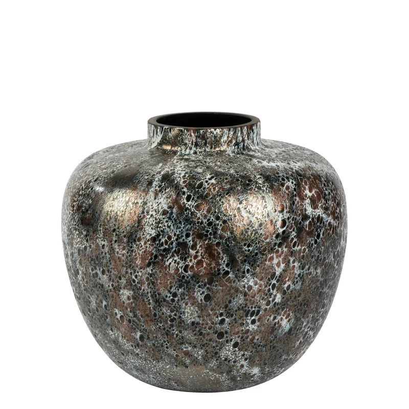 Lambert - Paomo Vase Glas, schwarz-weiß-kupfer Optik, H21 D23cm
