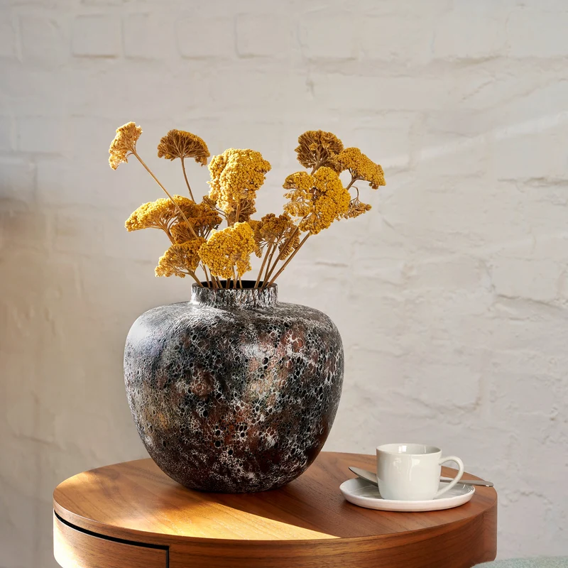 Lambert - Paomo Vase Glas, schwarz-weiß-kupfer Optik, H21 D23cm