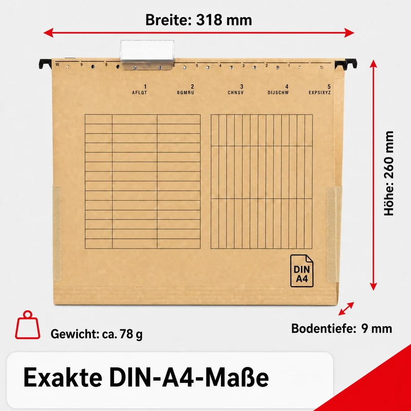 Conipa Hängemappen DIN A4, 25 Stück, Recycling-Karton Braun, Blauer Engel