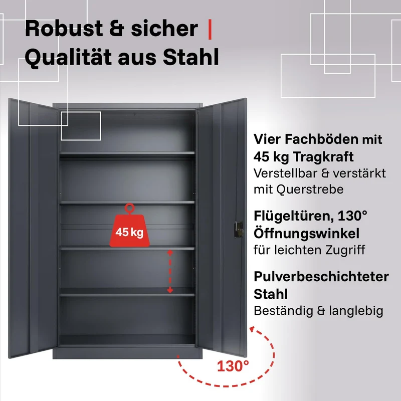 2-Pack LagerZwei Mehrzweckschrank 195x100x50cm I Metallschrank, 4 Fachböden I Großer Aktenschrank, abschließbar I Robuster Allzweckschrank als Werkstattschrank & Büroschrank I Stahlschrank anthrazit