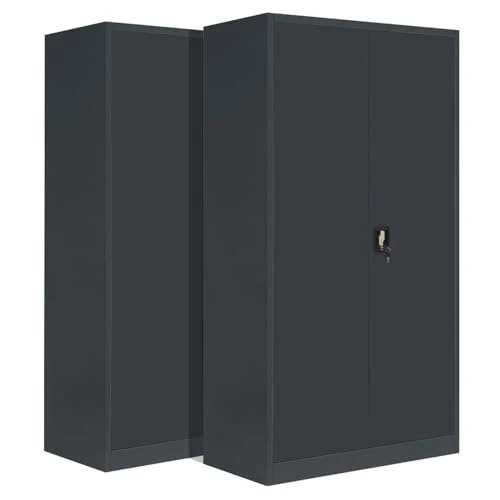 2-Pack LagerZwei Mehrzweckschrank 195x100x50cm I Metallschrank, 4 Fachböden I Großer Aktenschrank, abschließbar I Robuster Allzweckschrank als Werkstattschrank & Büroschrank I Stahlschrank anthrazit
