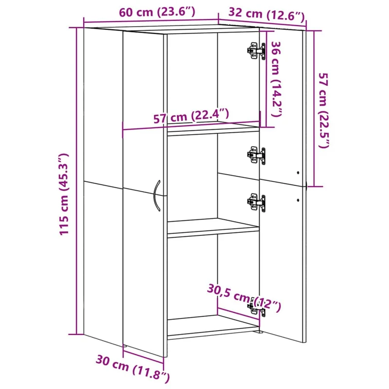 Aktenschrank Grau Sonoma Holzwerkstoff 60x32x115 cm Büroschrank mit viel Stauraum, abschließbar, ideal für Büro, Arbeitszimmer und Homeoffice zur sicheren Archivierung von Dokumenten und