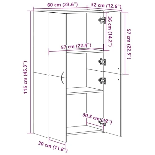 Aktenschrank Grau Sonoma Holzwerkstoff 60x32x115 cm Büroschrank mit viel Stauraum, abschließbar, ideal für Büro, Arbeitszimmer und Homeoffice zur sicheren Archivierung von Dokumenten und