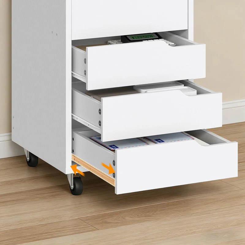 HOOBRO Rollcontainer mit 5 Schubladen, mobiler Aktenschrank mit 4 Lenkrollen, Schubladenschrank, Büroschrank, Bürocontainer, Schreibtisch Unterschrank für Arbeitszimmer und Wohnzimmer, Weiß EWT15WJ01