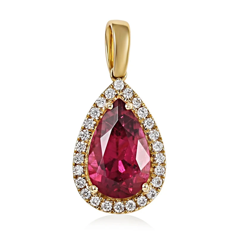 Iliana - AAA Rubellit und weißer Diamant-Anhänger, 750 Gold ca. 2.70 ct