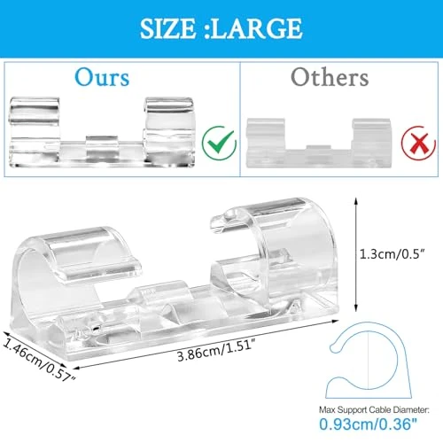 SOULWIT® 50 Stück Stark Selbstklebende Kabel-Management-Clips, Kabel-Organizer für TV, PC, Laptop, Ethernet Kabel, Desktop, Heim, Büro