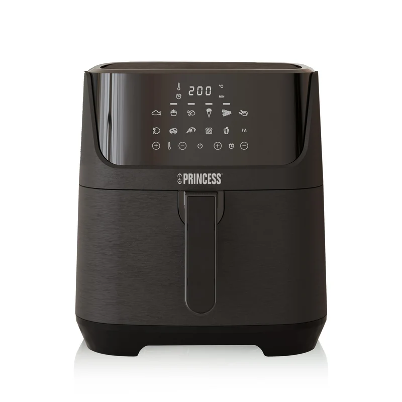 Princess Digitale Heißluftfritteuse 6,5 L mit Trennwand, 12 Programme, Touchscreen, Bis zu 60% Energieersparnis, Fettarmes Frittieren ohne Öl, Für 1,5 kg Pommes, Schwarz, 182061
