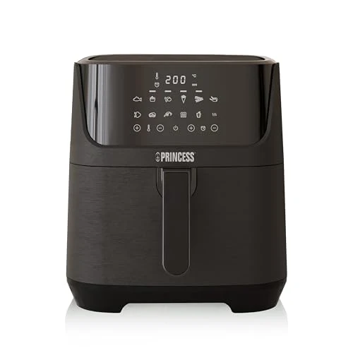 Princess Digitale Heißluftfritteuse 6,5 L mit Trennwand, 12 Programme, Touchscreen, Bis zu 60% Energieersparnis, Fettarmes Frittieren ohne Öl, Für 1,5 kg Pommes, Schwarz, 182061