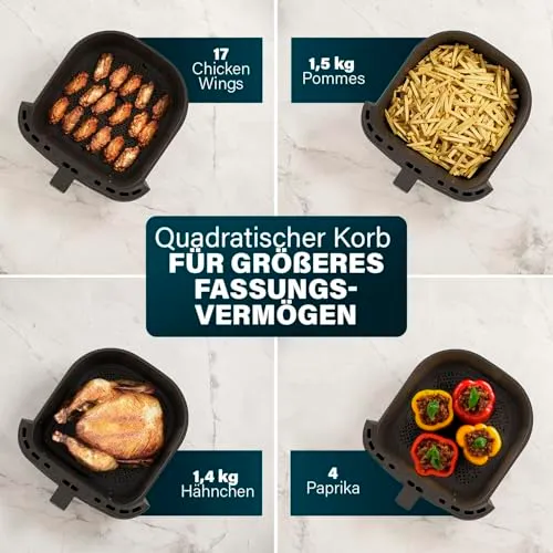 Princess Digitale Heißluftfritteuse 6,5 L mit Trennwand, 12 Programme, Touchscreen, Bis zu 60% Energieersparnis, Fettarmes Frittieren ohne Öl, Für 1,5 kg Pommes, Schwarz, 182061