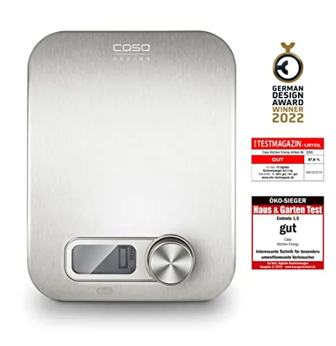 CASO Kitchen Energy Design Küchenwaage, Testsieger Haus & Garten Test, batterielose Nutzung durch kinetische Energie, bis 5 kg in 1 g-Schritten