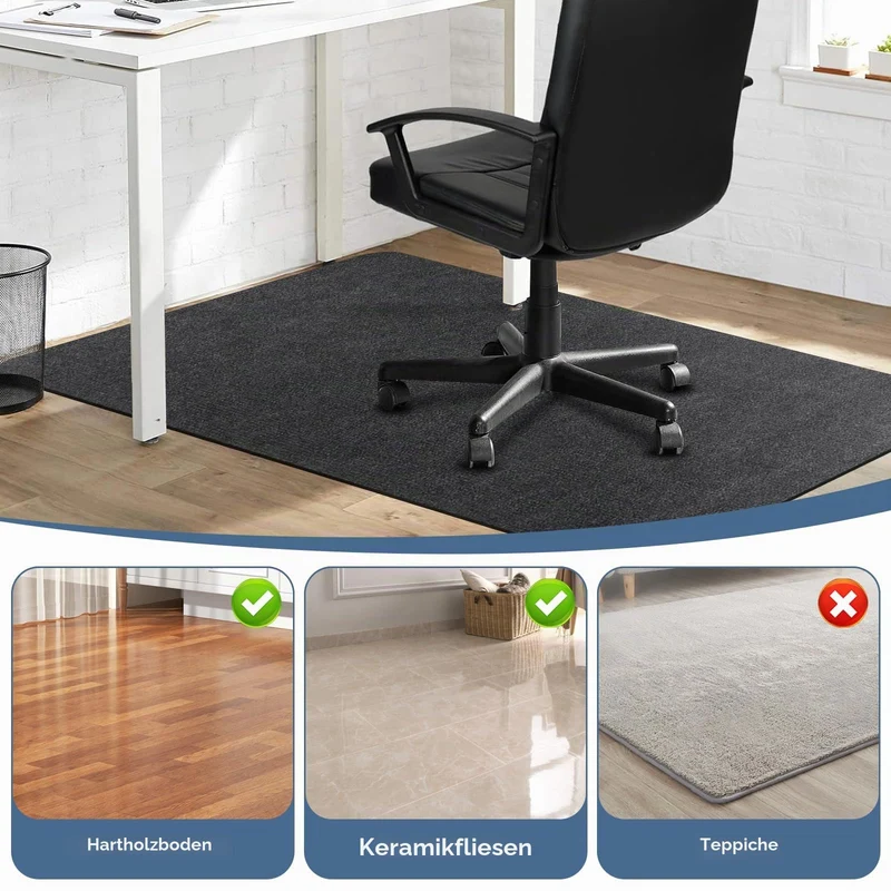 Bodenschutzmatte Bürostuhl Unterlage 140x90cm, Kratzfeste Schreibtischstuhl Unterlage für Parkett und Hartböden wie Laminat & Fliesen, rutschfeste Stuhlunterlage aus Polyester, Dunkelgrau