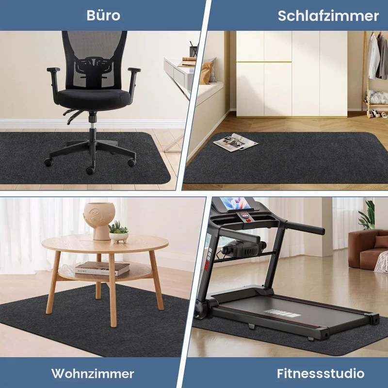 Bodenschutzmatte Bürostuhl Unterlage 140x90cm, Kratzfeste Schreibtischstuhl Unterlage für Parkett und Hartböden wie Laminat & Fliesen, rutschfeste Stuhlunterlage aus Polyester, Dunkelgrau