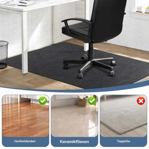 Bodenschutzmatte Bürostuhl Unterlage 140x90cm, Kratzfeste Schreibtischstuhl Unterlage für Parkett und Hartböden wie Laminat & Fliesen, rutschfeste Stuhlunterlage aus Polyester, Dunkelgrau