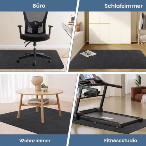 Bodenschutzmatte Bürostuhl Unterlage 140x90cm, Kratzfeste Schreibtischstuhl Unterlage für Parkett und Hartböden wie Laminat & Fliesen, rutschfeste Stuhlunterlage aus Polyester, Dunkelgrau