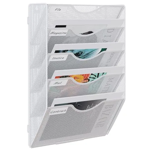 EasyPAG 5 Fächer Zusammensetzen Metall A4 Zeitschriftenhalter Wand Zeitschriften Wandhalter Aktenablage Dokumentenhalter Hängend Magazin Organizer Flyerhalter Prospektspender,Weiß
