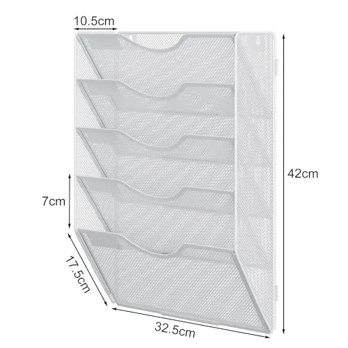 EasyPAG 5 Fächer Zusammensetzen Metall A4 Zeitschriftenhalter Wand Zeitschriften Wandhalter Aktenablage Dokumentenhalter Hängend Magazin Organizer Flyerhalter Prospektspender,Weiß