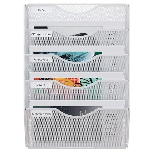 EasyPAG 5 Fächer Zusammensetzen Metall A4 Zeitschriftenhalter Wand Zeitschriften Wandhalter Aktenablage Dokumentenhalter Hängend Magazin Organizer Flyerhalter Prospektspender,Weiß