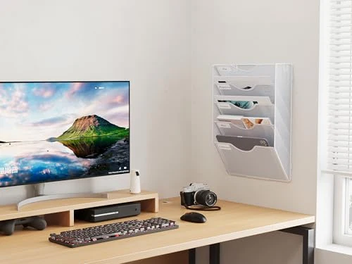 EasyPAG 5 Fächer Zusammensetzen Metall A4 Zeitschriftenhalter Wand Zeitschriften Wandhalter Aktenablage Dokumentenhalter Hängend Magazin Organizer Flyerhalter Prospektspender,Weiß
