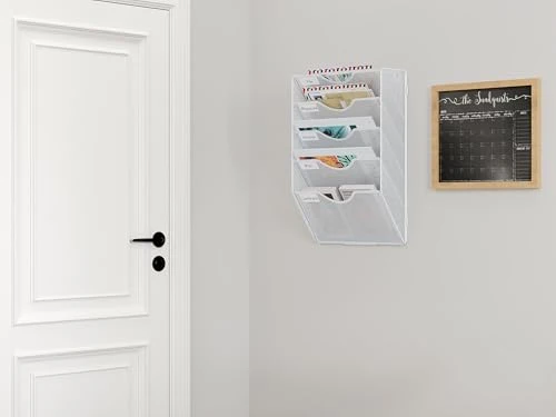 EasyPAG 5 Fächer Zusammensetzen Metall A4 Zeitschriftenhalter Wand Zeitschriften Wandhalter Aktenablage Dokumentenhalter Hängend Magazin Organizer Flyerhalter Prospektspender,Weiß