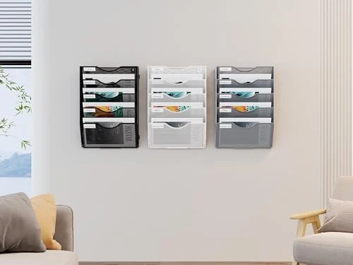 EasyPAG 5 Fächer Zusammensetzen Metall A4 Zeitschriftenhalter Wand Zeitschriften Wandhalter Aktenablage Dokumentenhalter Hängend Magazin Organizer Flyerhalter Prospektspender,Weiß
