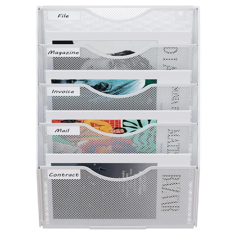 EasyPAG 5 Fächer Zusammensetzen Metall A4 Zeitschriftenhalter Wand Zeitschriften Wandhalter Aktenablage Dokumentenhalter Hängend Magazin Organizer Flyerhalter Prospektspender,Weiß