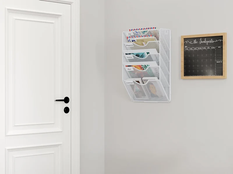 EasyPAG 5 Fächer Zusammensetzen Metall A4 Zeitschriftenhalter Wand Zeitschriften Wandhalter Aktenablage Dokumentenhalter Hängend Magazin Organizer Flyerhalter Prospektspender,Weiß