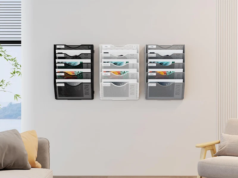 EasyPAG 5 Fächer Zusammensetzen Metall A4 Zeitschriftenhalter Wand Zeitschriften Wandhalter Aktenablage Dokumentenhalter Hängend Magazin Organizer Flyerhalter Prospektspender,Weiß