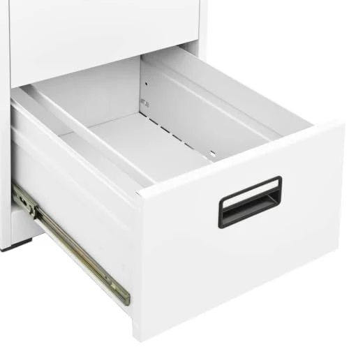 Aktenschrank Weiß aus Stahl 46x62x133 cm mit 4 Schubladen abschließbar für Büro, Homeoffice und Verwaltung, kompatibel mit A4 Legal Ordnern, langlebig und leicht zu reinigen