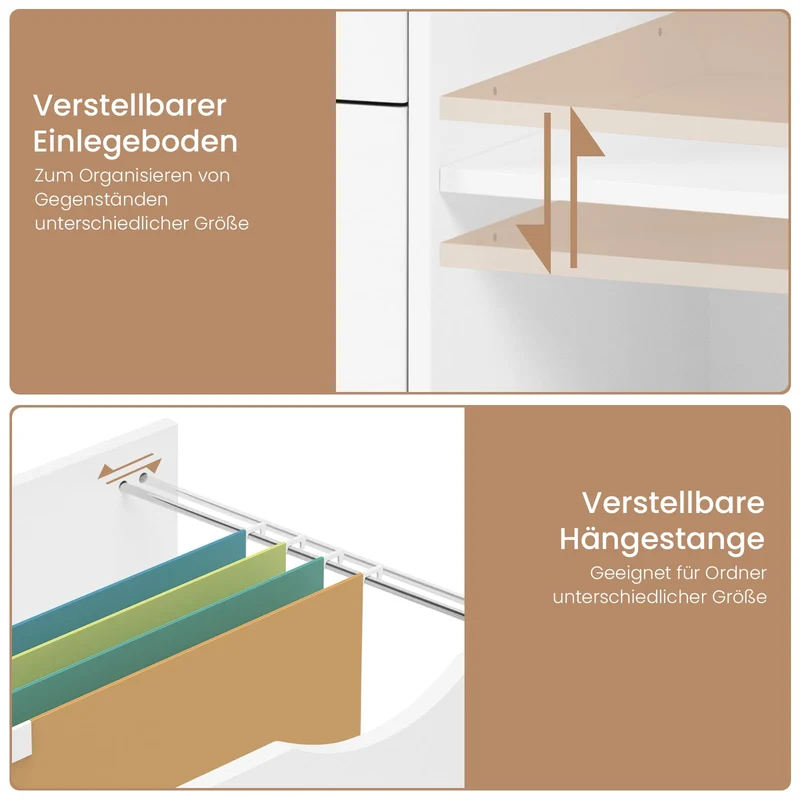 WOLTU Rollcontainer mit 3 Schubladen, mobiler Aktenschrank mit 5 Rollen