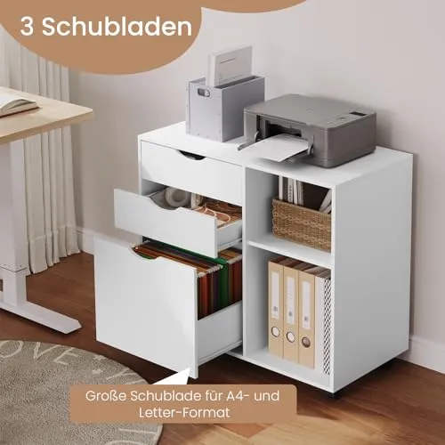 WOLTU Rollcontainer mit 3 Schubladen, mobiler Aktenschrank mit 5 Rollen