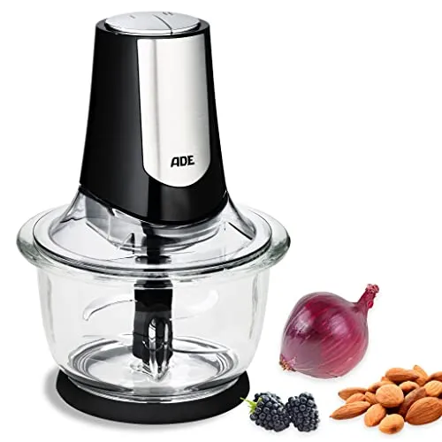 ADE Kraftvoller elektrischer Zerkleinerer | starker 500 W Motor | große 1,2 l Glasschüssel | 4 Edelstahlklingen | 2 Geschwindigkeiten | Zwiebeln, Gemüse, Fleisch | Zwiebelschneider