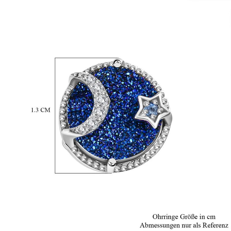 GP Celestial Kollektion - Blaue Drusen Quarz und Tansanit Ohrringe, 925 Silber platiniert ca. 6.60 ct