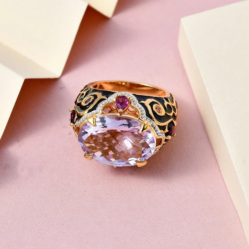 GP Royal Kollektion - Rose de France Amethyst und Rhodolith Granat Ring, 925 Silber Gelbgold Vermeil ca. 12.20 ct