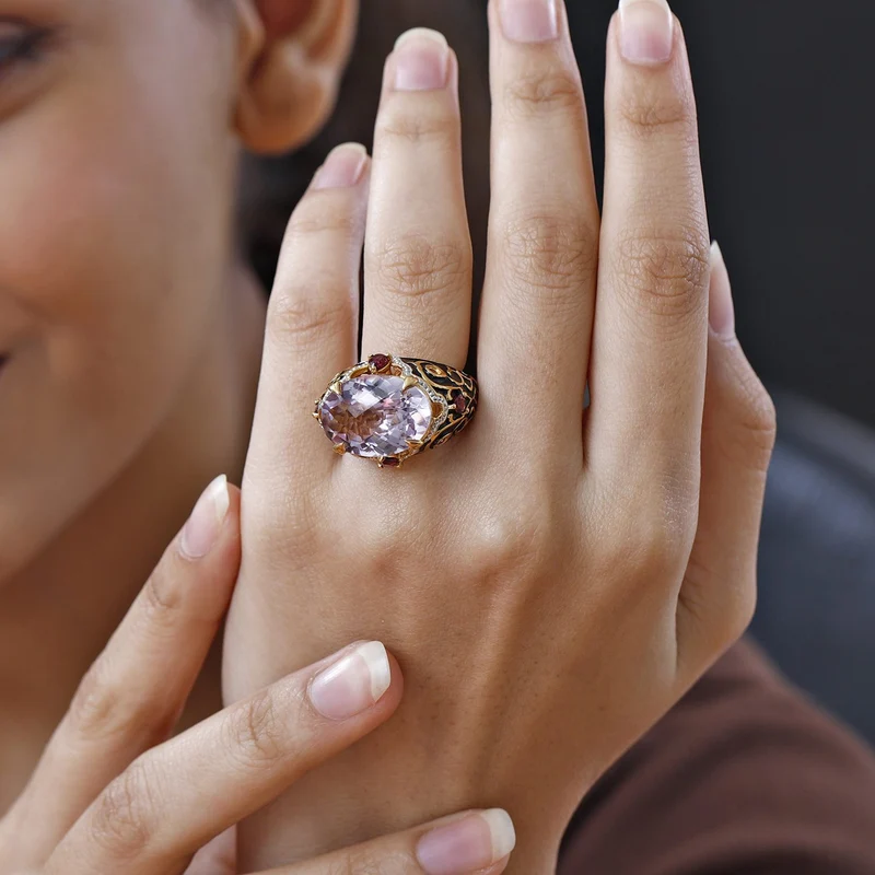 GP Royal Kollektion - Rose de France Amethyst und Rhodolith Granat Ring, 925 Silber Gelbgold Vermeil ca. 12.20 ct