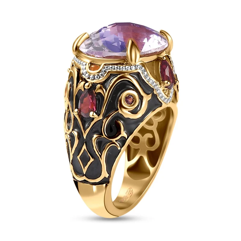 GP Royal Kollektion - Rose de France Amethyst und Rhodolith Granat Ring, 925 Silber Gelbgold Vermeil ca. 12.20 ct