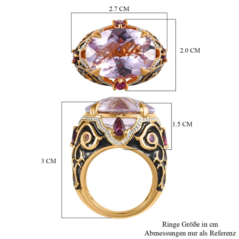 GP Royal Kollektion - Rose de France Amethyst und Rhodolith Granat Ring, 925 Silber Gelbgold Vermeil ca. 12.20 ct