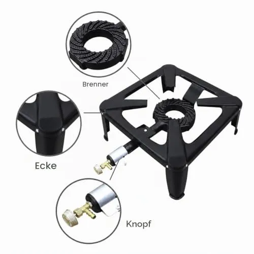 BACOENG Hockerkocher Gas 10KW, Campingkocher Inklusive 1.5 m Schlauch und 50 mbar Druckregler