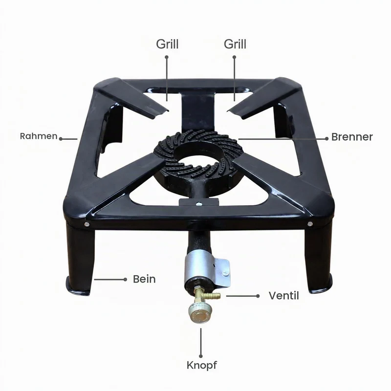 BACOENG Hockerkocher Gas 10KW, Campingkocher Inklusive 1.5 m Schlauch und 50 mbar Druckregler