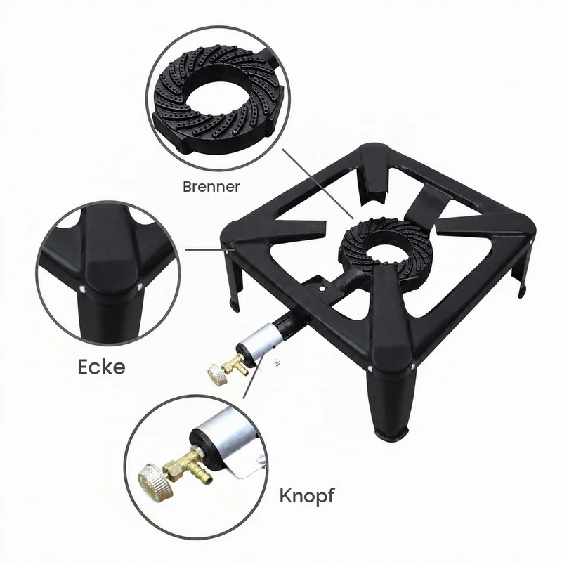 BACOENG Hockerkocher Gas 10KW, Campingkocher Inklusive 1.5 m Schlauch und 50 mbar Druckregler