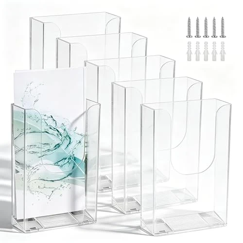 YUDAWN 6 Stück Wandprospekthalter A6, Flyerhalter zur Wandmontage Transparenter Acryl Prospekthalter Wand Prospektständer Zeitschriftenhalter für Büro Schule Restaurant Rezeption