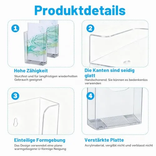 YUDAWN 6 Stück Wandprospekthalter A6, Flyerhalter zur Wandmontage Transparenter Acryl Prospekthalter Wand Prospektständer Zeitschriftenhalter für Büro Schule Restaurant Rezeption